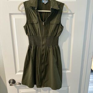 Khaki Green 100% Cotton Zip-up Dress